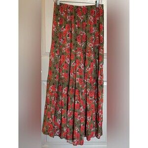 NATURAL LIFE Patti Palazzo Olive Paisley Pants - Red Floral Medium